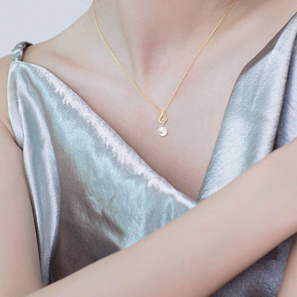 10K Gold Circular Shaped Pearl Angel Wing Pendant Necklace-2