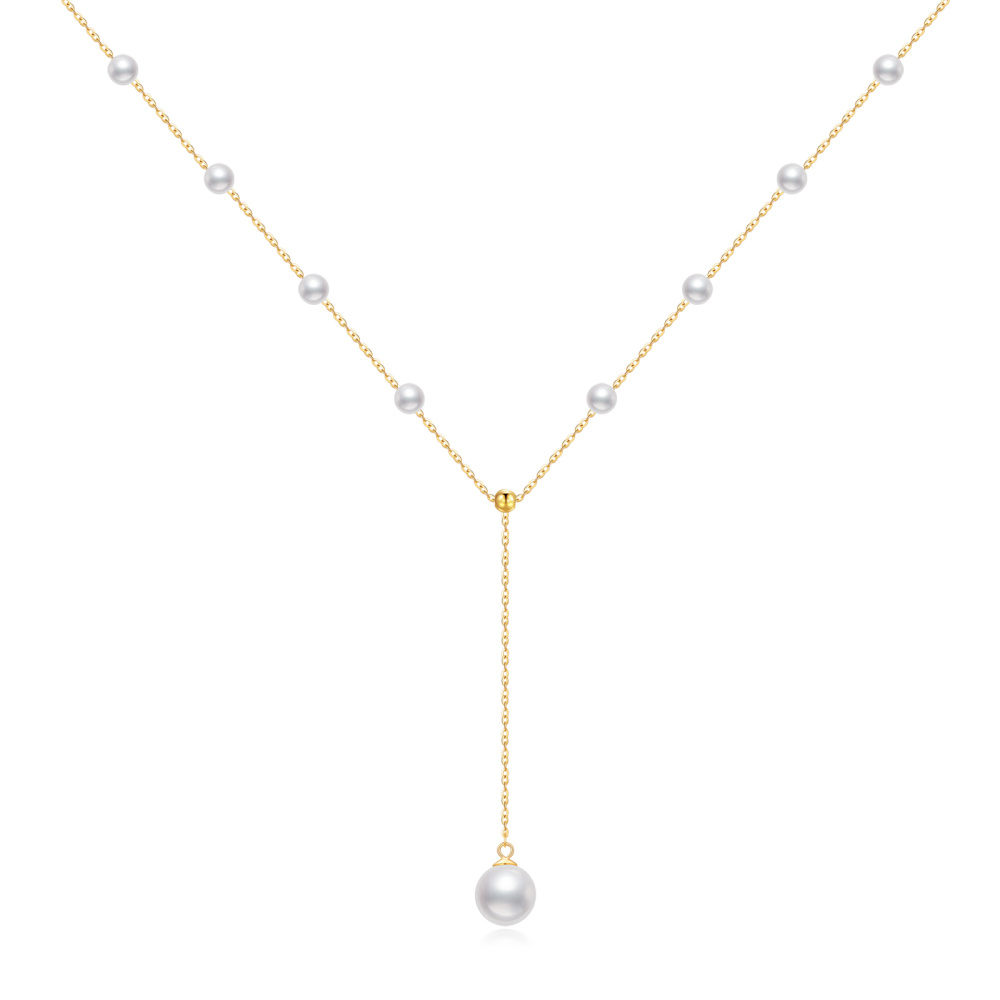 10K Gold Circular Shaped Pearl Bead Adjustable Y Necklace-1