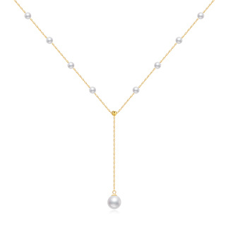 10K Gold Circular Shaped Pearl Bead Adjustable Y Necklace-24