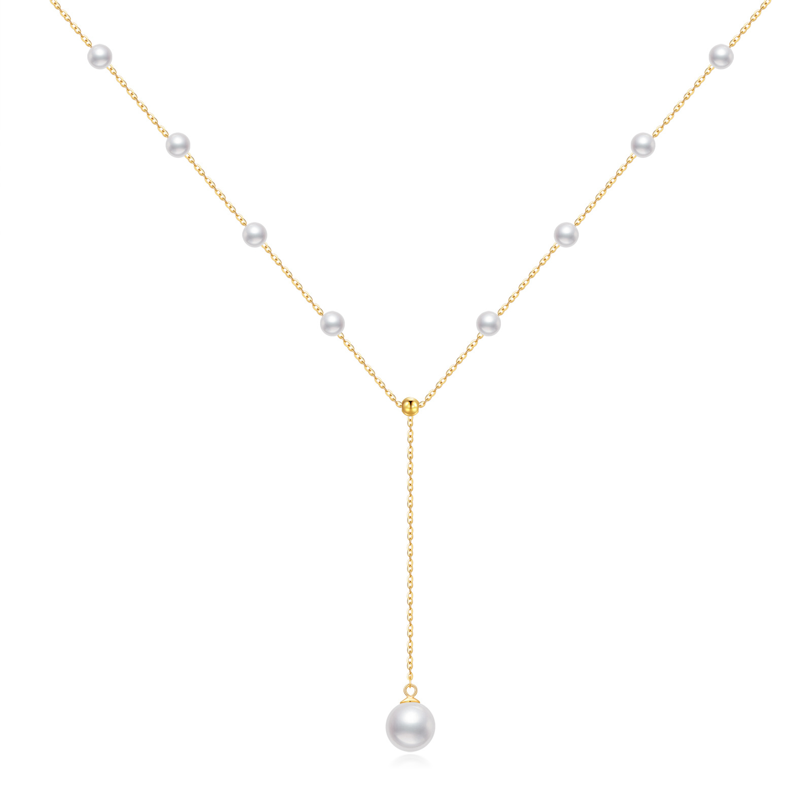 14K Gold Circular Shaped Pearl Bead Adjustable Y Necklace-3