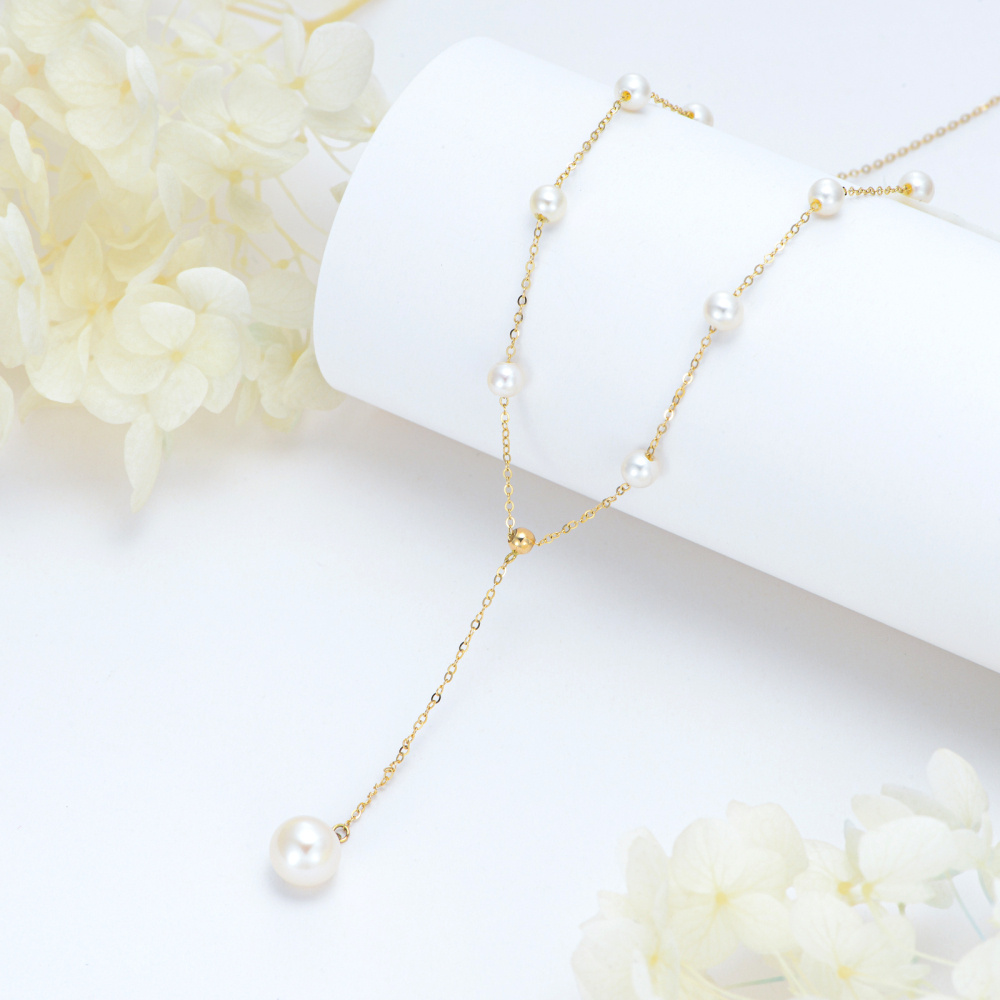 10K Gold Circular Shaped Pearl Bead Adjustable Y Necklace-3