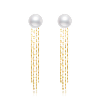 10K Gold Circular Shaped Pearl Bead Drop Earrings-34