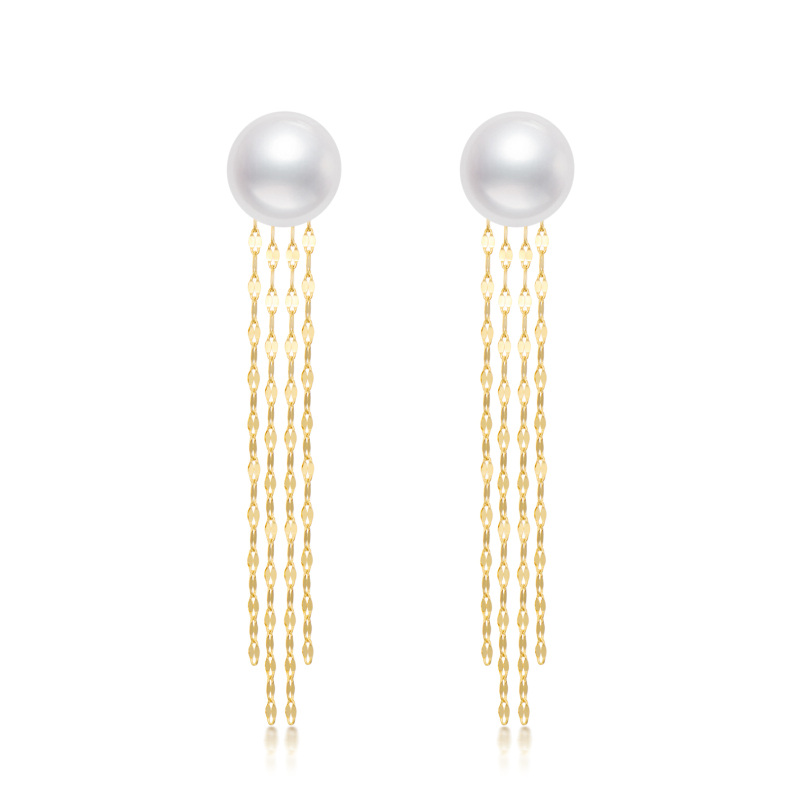 10K Gold Circular Shaped Pearl Bead Drop Earrings