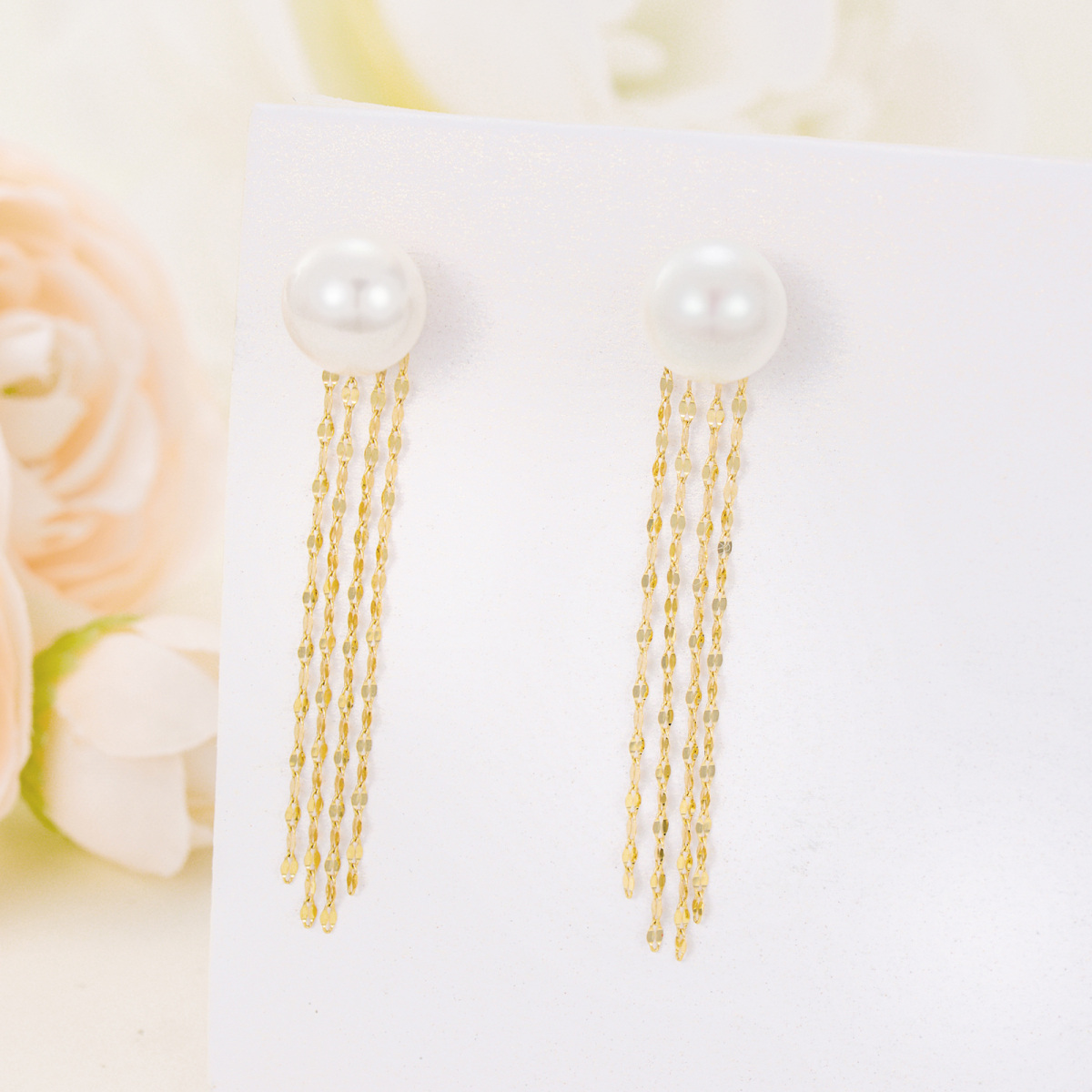 10K Gold Circular Shaped Pearl Bead Drop Earrings-3