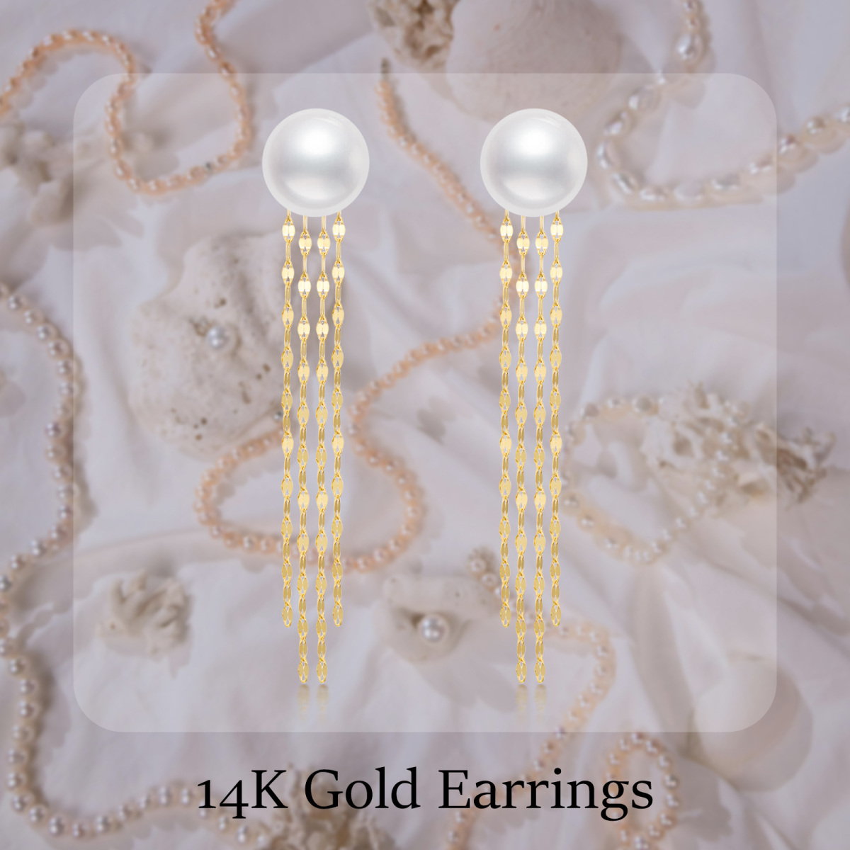 10K Gold Circular Shaped Pearl Bead Drop Earrings-5