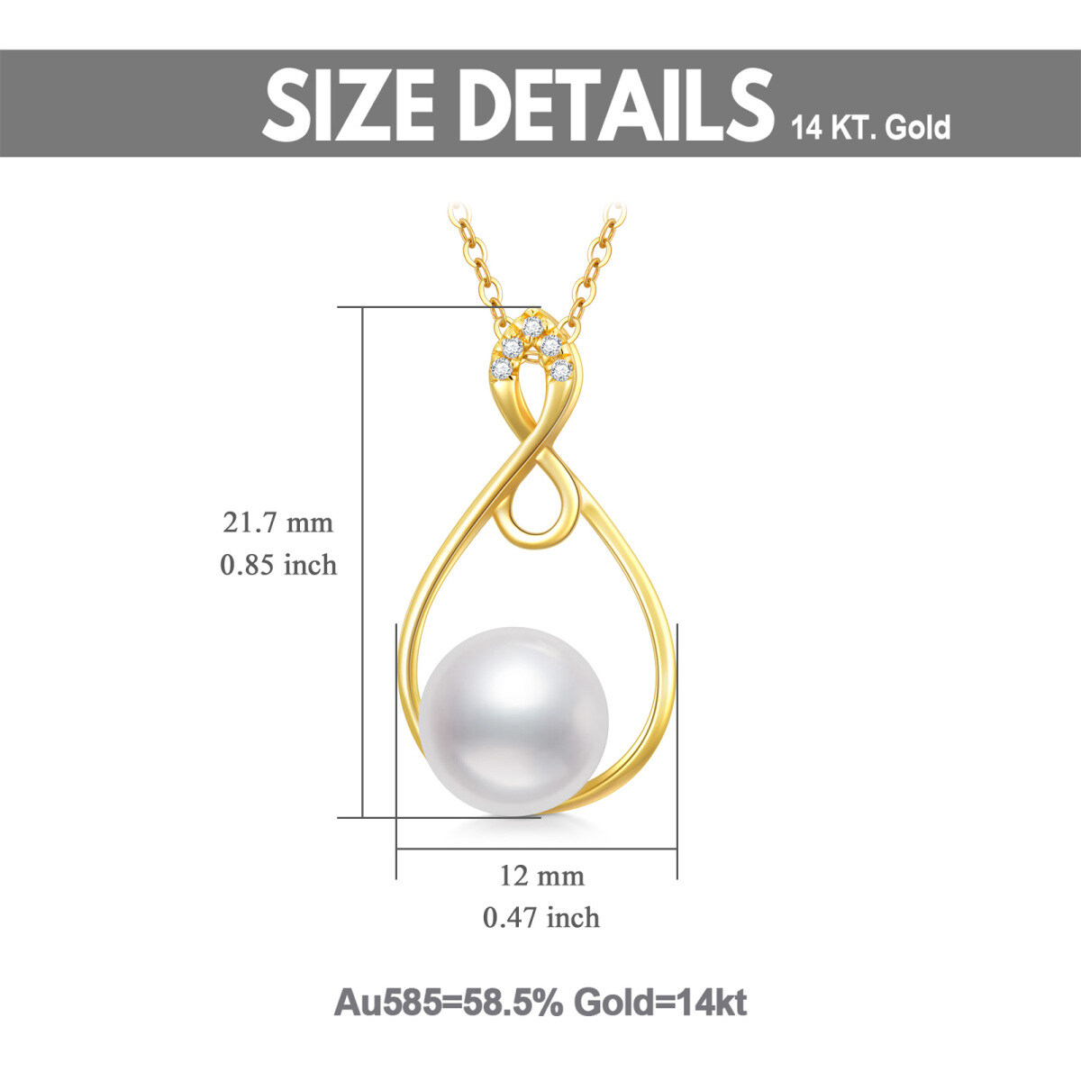 14K gouden ronde parel met zirkonia oneindigheidssymbool hanger ketting voor dames-5