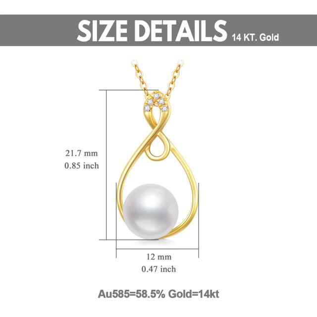 14K Gold Circular Shaped Cubic Zirconia & Pearl Bead & Infinity Symbol Pendant Necklace-5