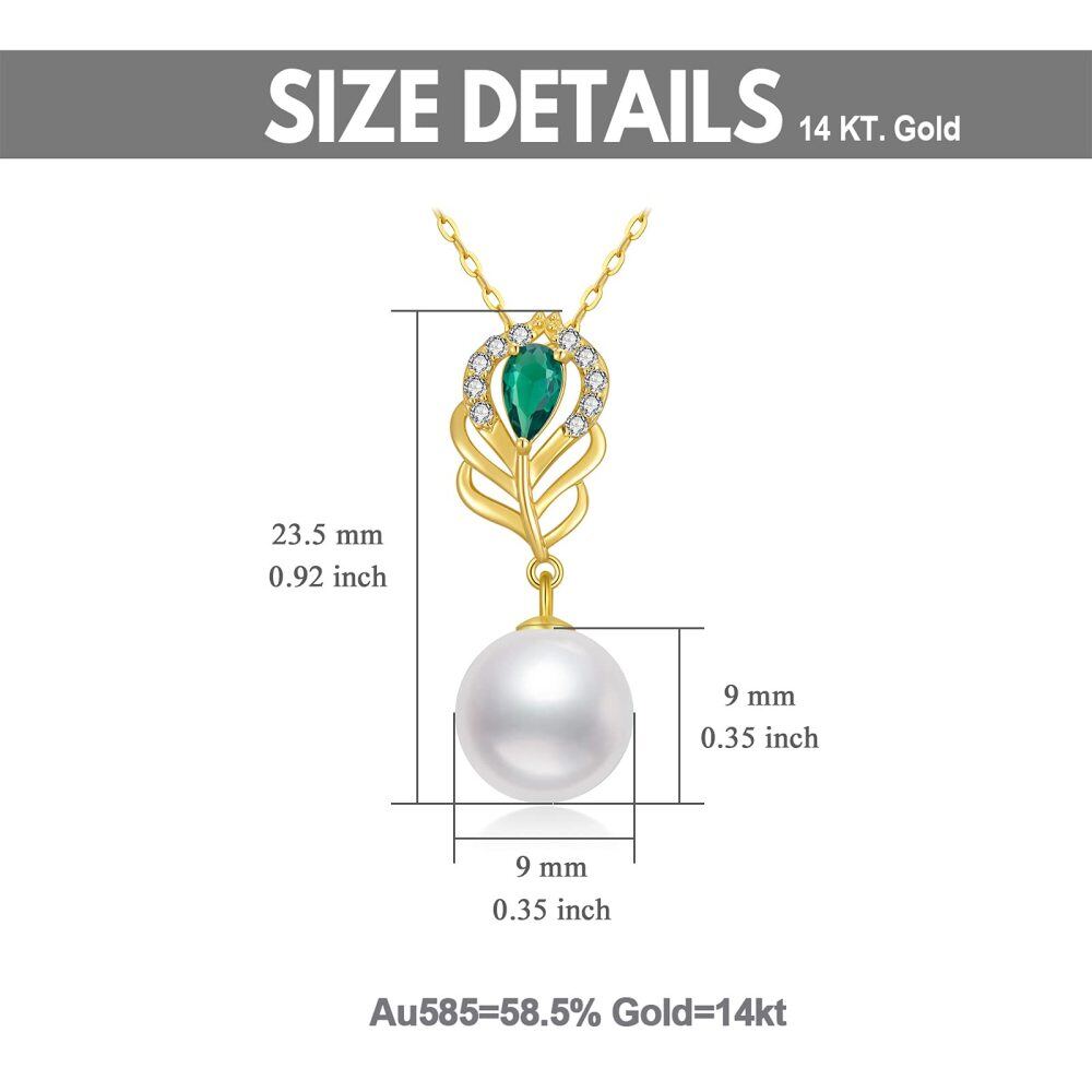 Collana in oro 10K con perle a forma circolare e ciondolo con piume di pavone-5