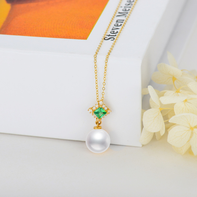 Collana con ciondolo con perle di perle di zirconi cubici a forma circolare in oro 14 carati-3