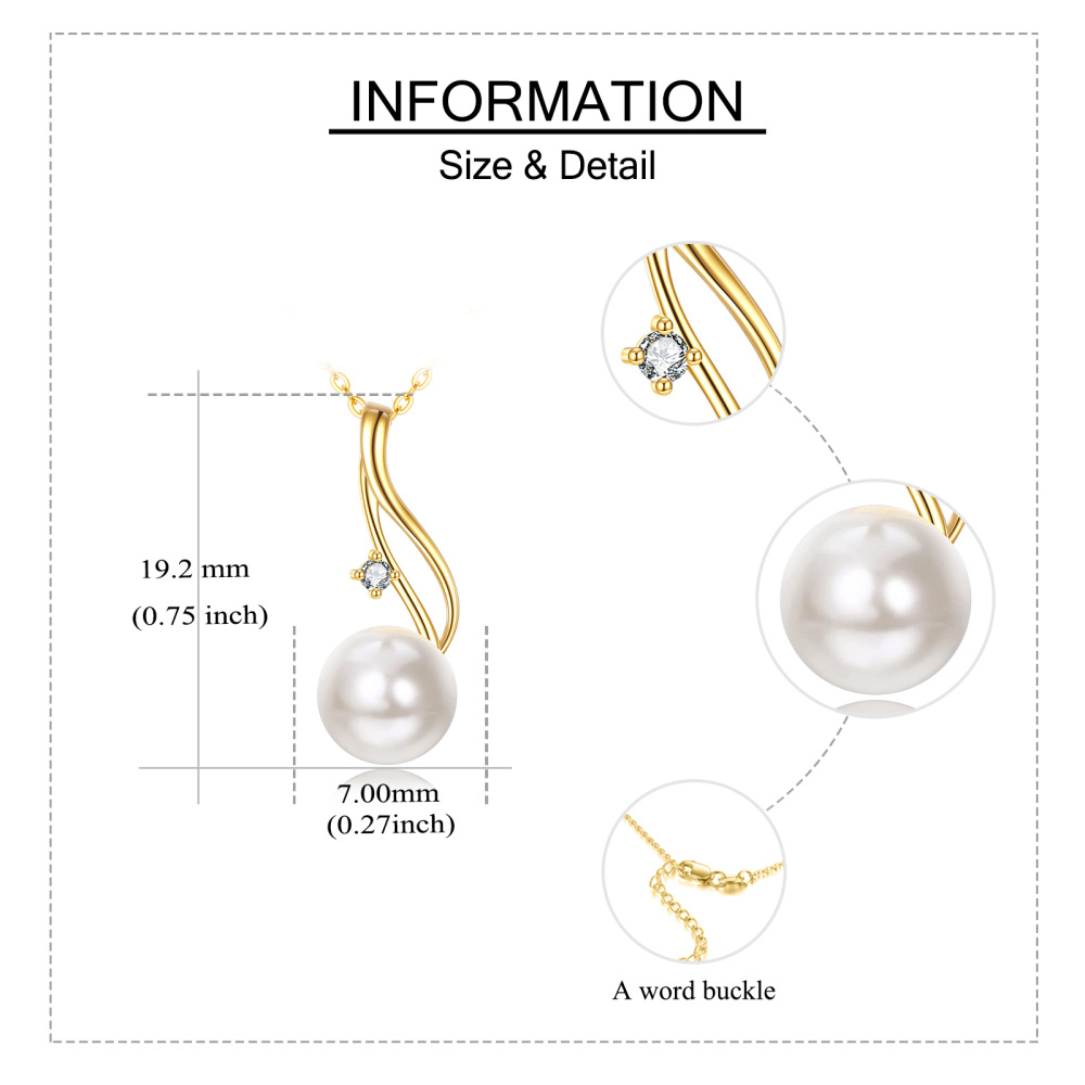 10K Gold Circular Shaped Cubic Zirconia & Pearl Bead Pendant Necklace-5