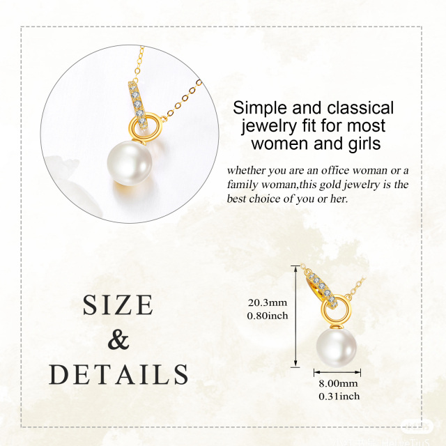 10K Gold Circular Shaped Cubic Zirconia & Pearl Bead Pendant Necklace-5