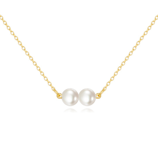 14K Gold Circular Shaped Pearl Bead Pendant Necklace