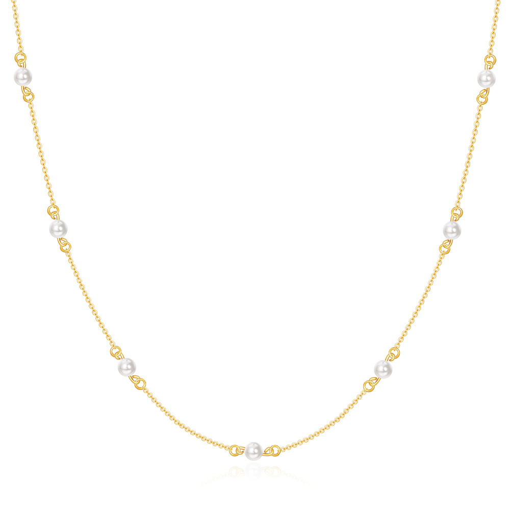 Collar de oro de 14 quilates de perlas circulares en forma de cadena de la estación de cue-1
