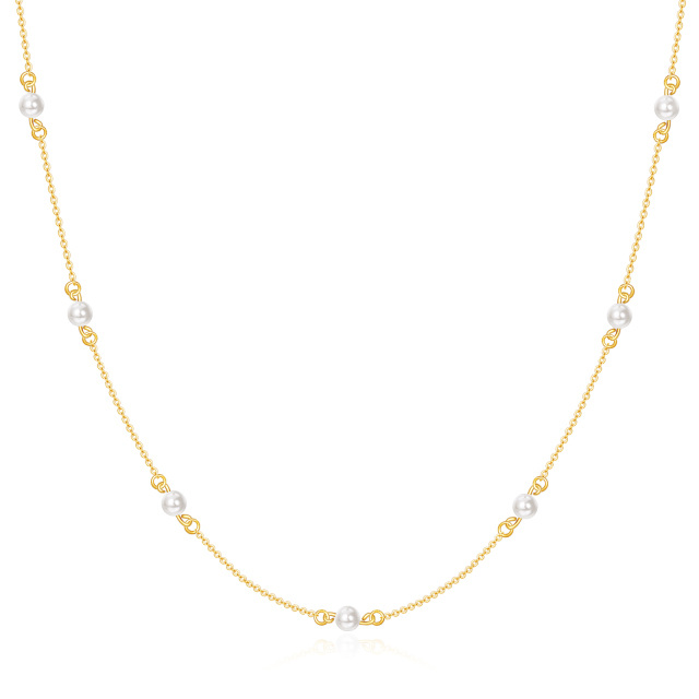 14K Gold Circular Shaped Pearl Bead Bead Station chain Necklace