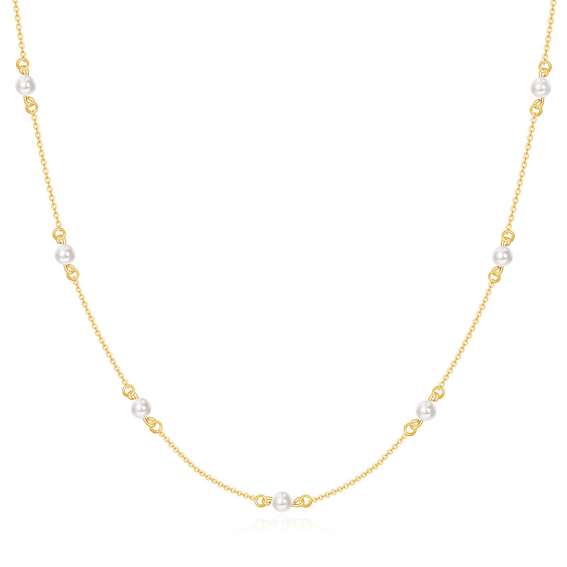 10K gouden cirkelvormige parel kraal kraal station ketting-1