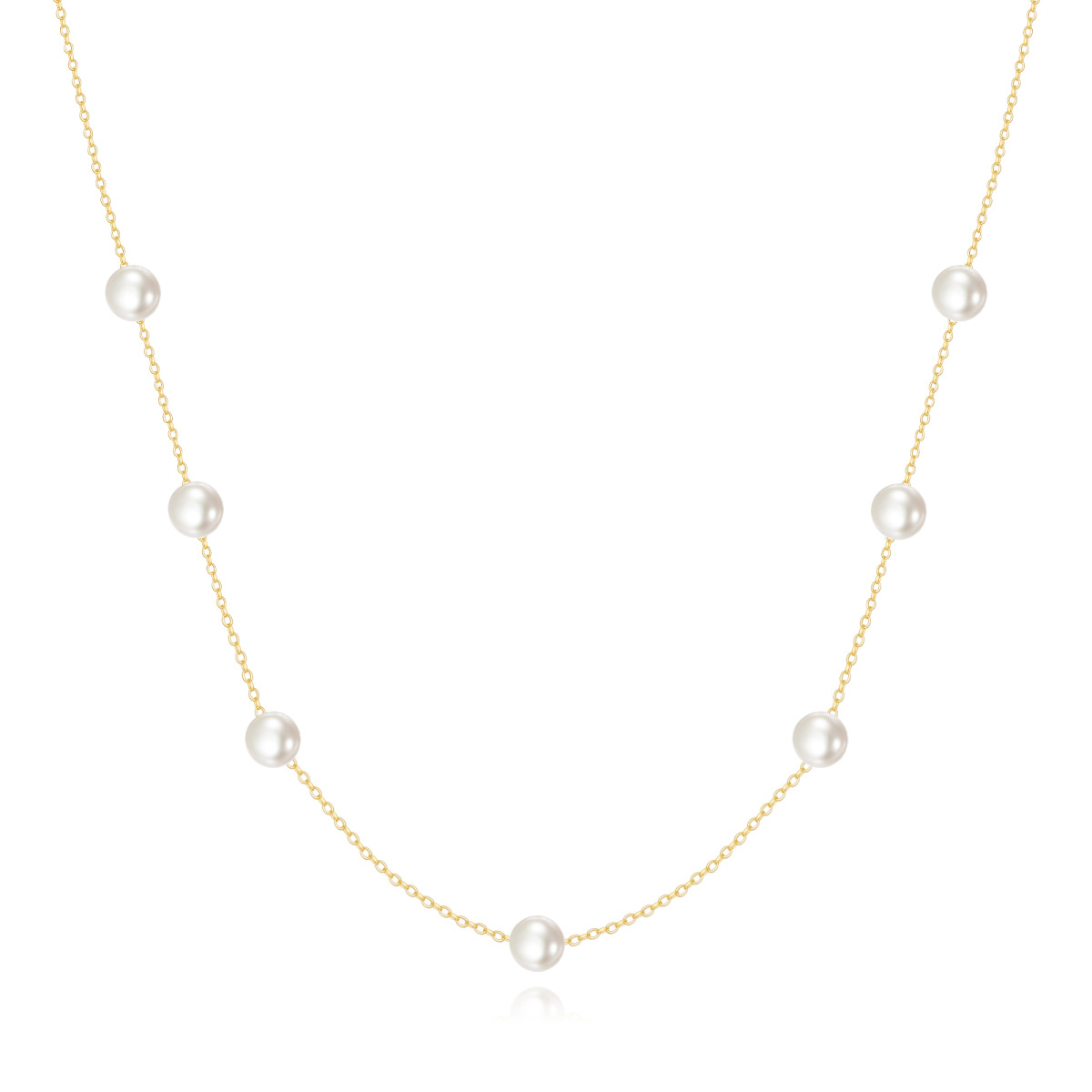 14K Gold Circular Pearl Bead Station Chain Necklace For Women Best Friends-1