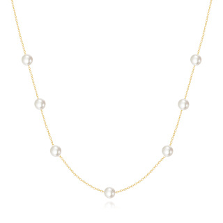 10K Gold Circular Pearl Bead Station Chain Necklace For Women Best Friends-33