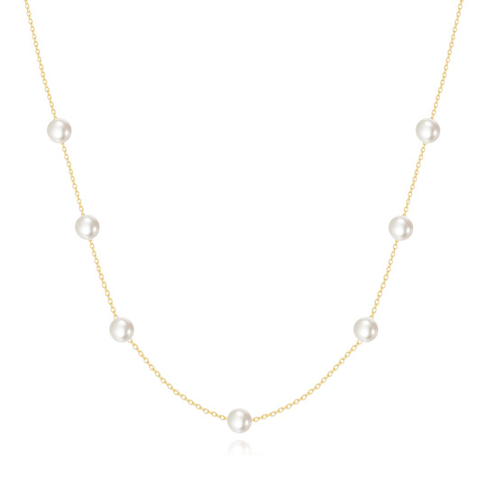 14K Gold Circular Pearl Bead Station Chain Necklace For Women Best Friends