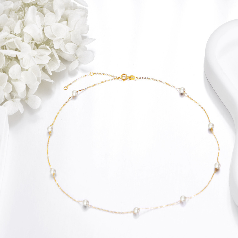 10K gouden ronde parel kralen station ketting ketting voor vrouwen beste vrienden-3