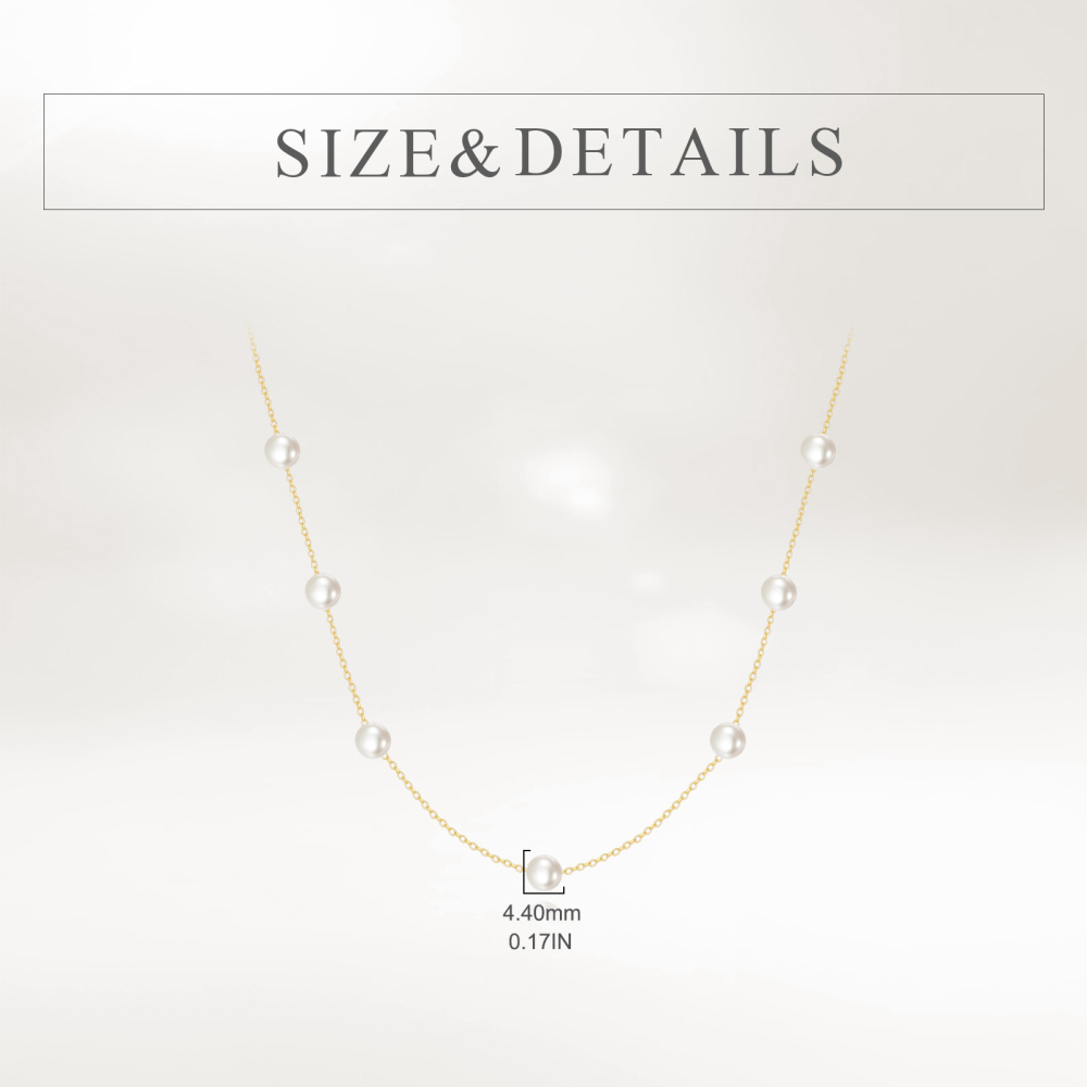 10K Gold Circular Pearl Bead Station Chain Necklace For Women Best Friends-5
