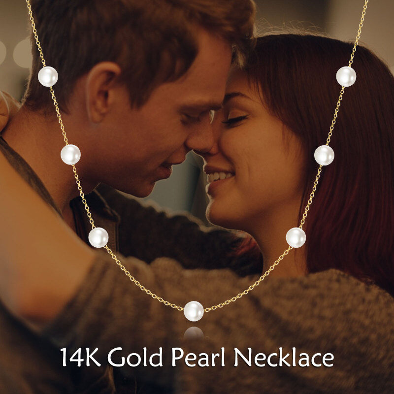 10K gouden ronde parel kralen station ketting ketting voor vrouwen beste vrienden-6