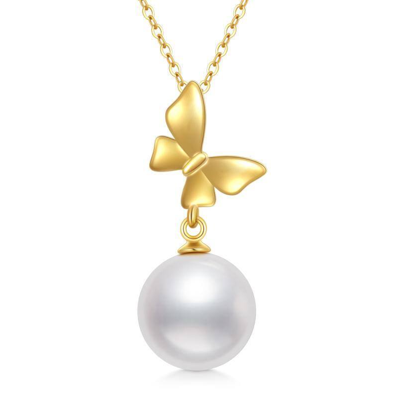 10K Gold Circular Shaped Pearl Bow Pendant Necklace-12