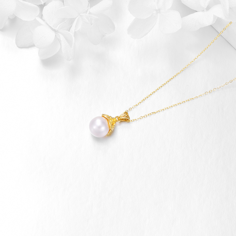 10K Gold Circular Shaped Pearl Celtic Knot Pendant Necklace-4