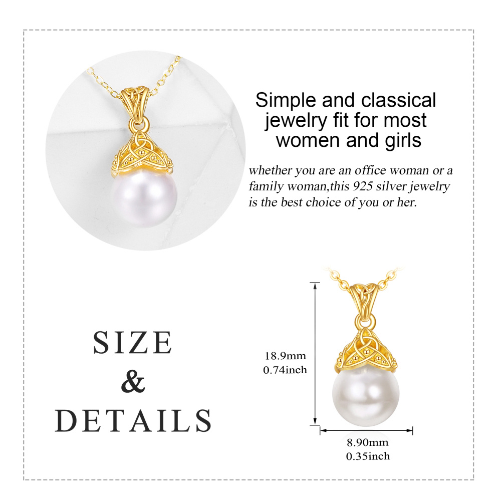 10K Gold Circular Shaped Pearl Celtic Knot Pendant Necklace-5