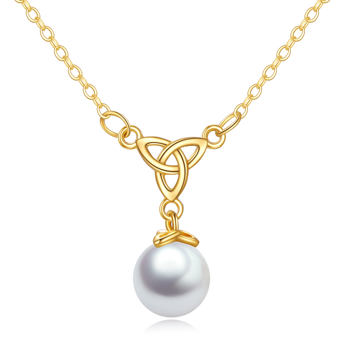 14K Gold Circular Shaped Pearl Celtic Knot Pendant Necklace-1