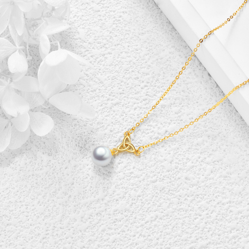 Collana con ciondolo a forma di nodo celtico in oro bianco 10 carati con perla taglio rotondo-3