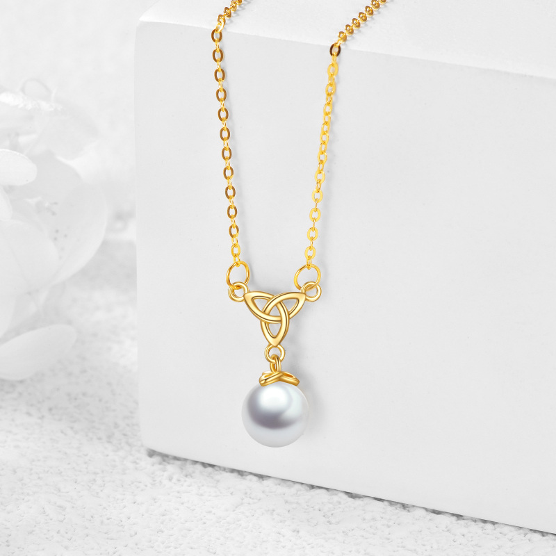 Collana con ciondolo a forma di nodo celtico in oro bianco 10 carati con perla taglio rotondo-4