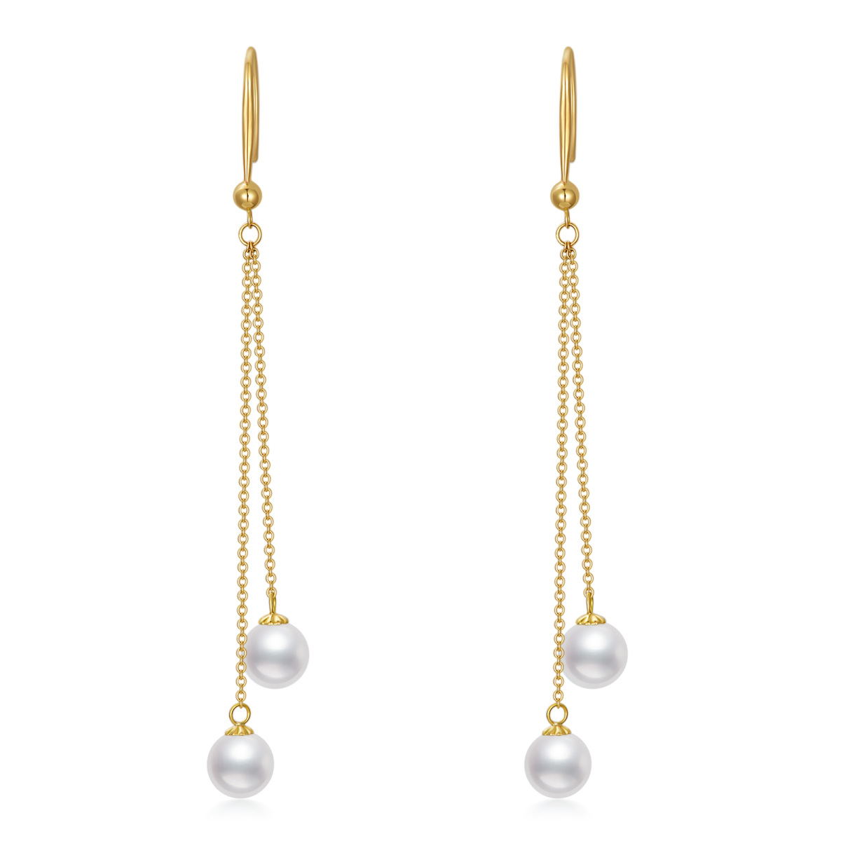 10K Gold Circular Shaped Pearl Couple Drop Earrings-1