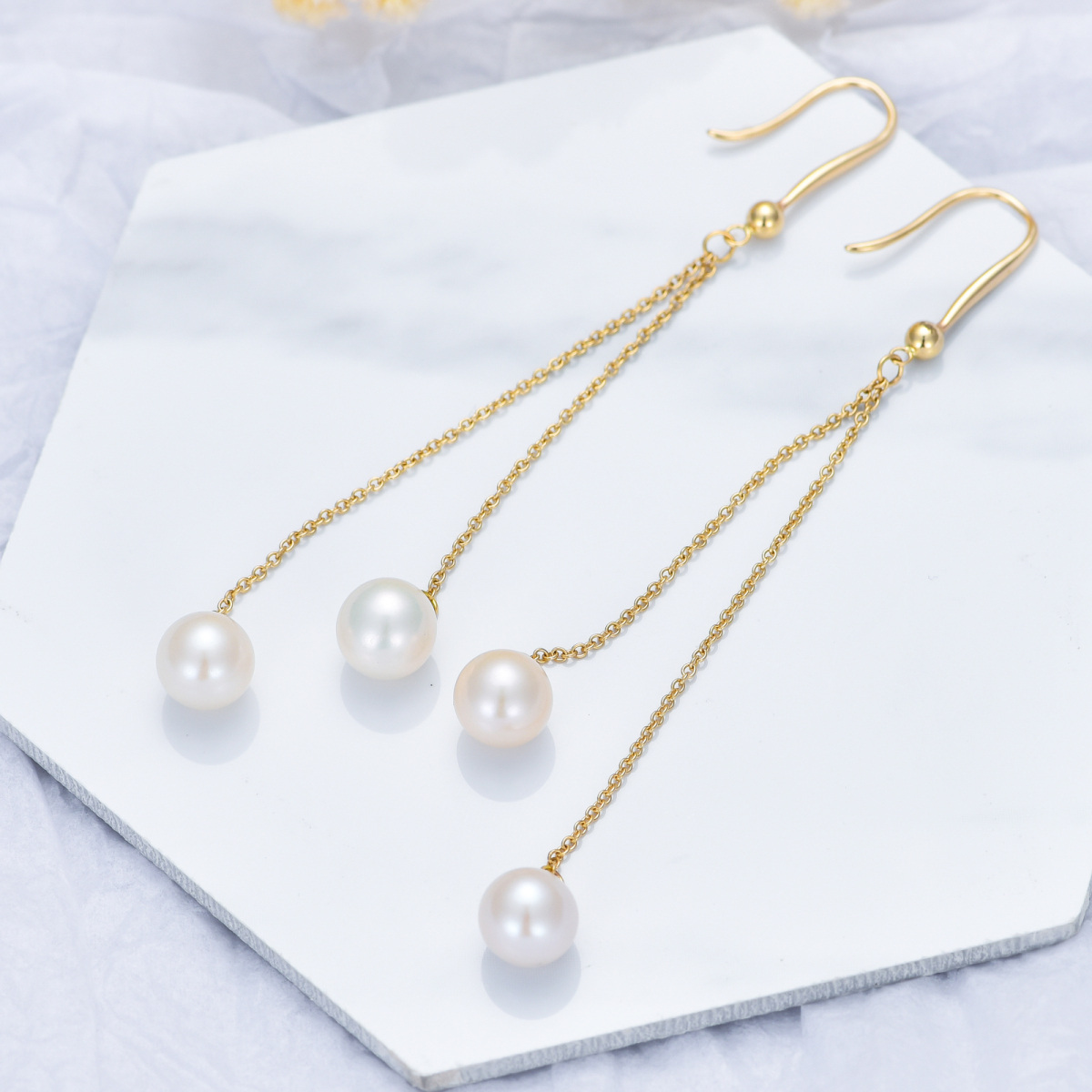 10K Gold Circular Shaped Pearl Couple Drop Earrings-4