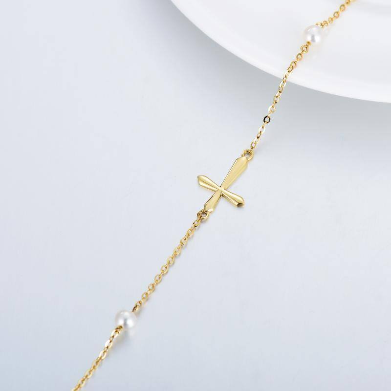 Bracelet en or 14K avec pendentif croix en perles de forme circulaire-3