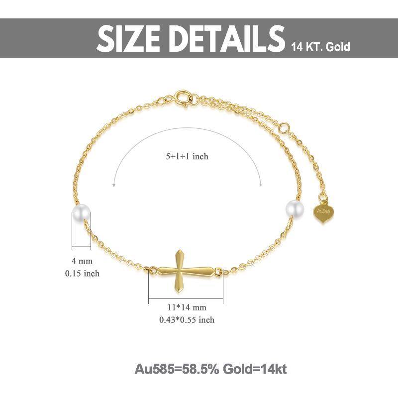 سوار من الذهب عيار 10 قيراط بتصميم دائري من اللؤلؤ والصليب-5