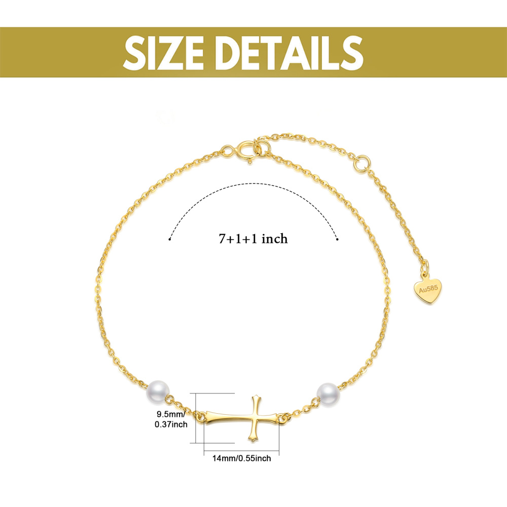 Bracciale con ciondolo a forma di croce di perle in oro 14 carati-6