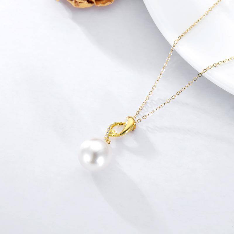 18K Gold Circular Shaped Pearl Dolphin Pendant Necklace-4