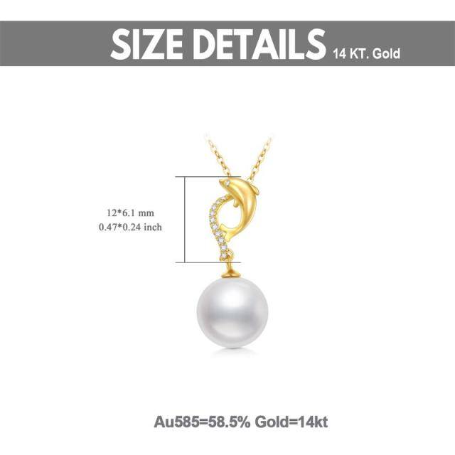 10K Gold Circular Shaped Pearl Dolphin Pendant Necklace-6