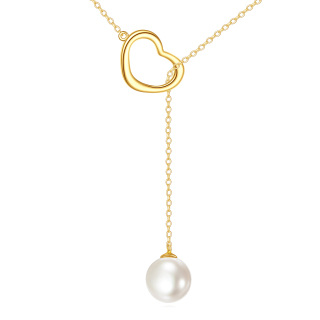 10K Gold Circular Shaped Pearl Heart Adjustable Y Necklace-15