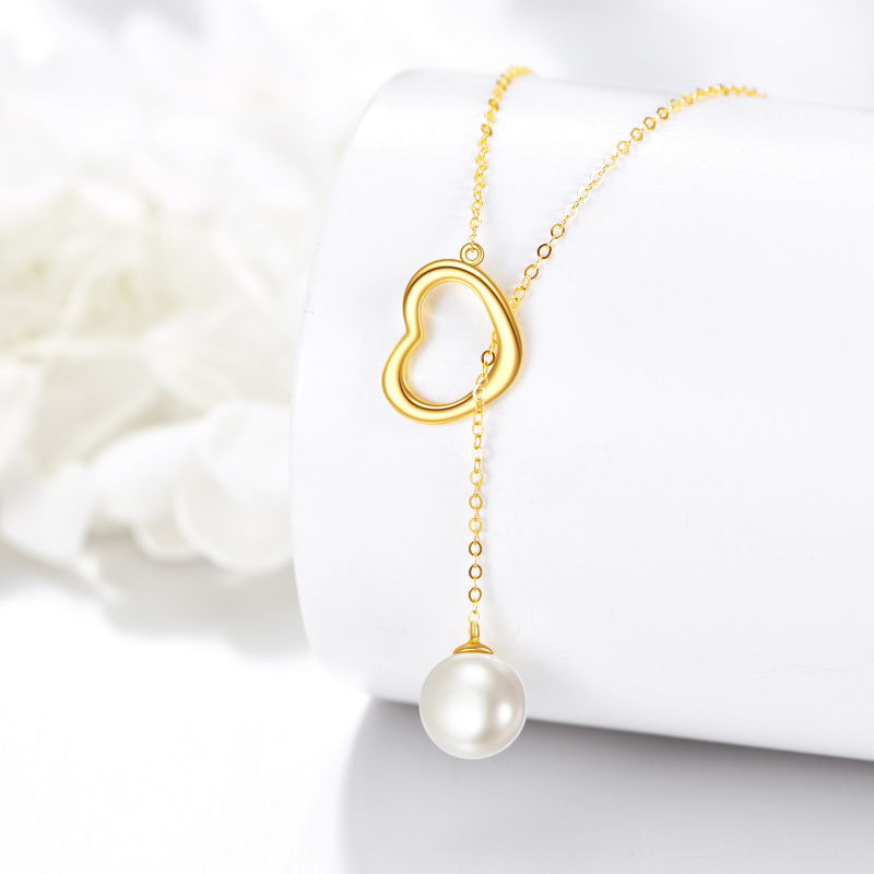 18K Gold Circular Shaped Pearl Heart Adjustable Y Necklace-4