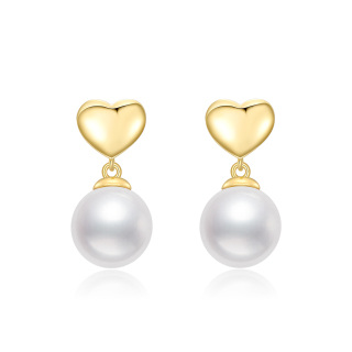 14K Gold Circular Shaped Pearl Heart Drop Earrings-3