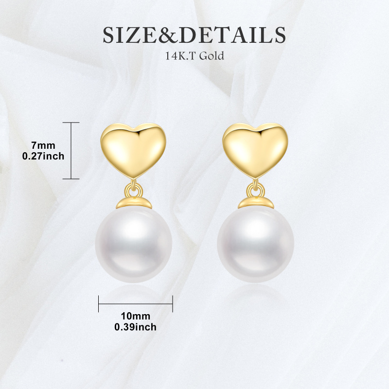 10K Gold Circular Shaped Pearl Heart Drop Earrings-5