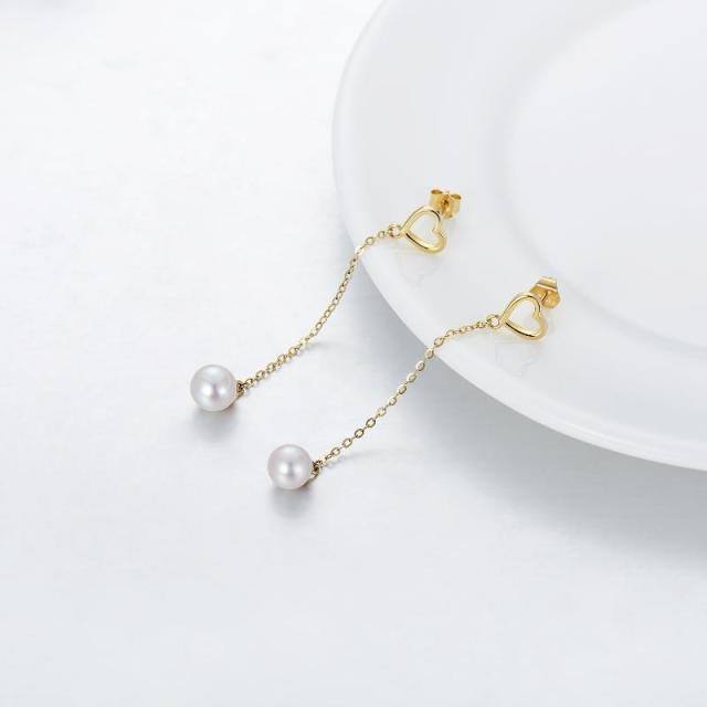 Boucles d'oreilles pendantes en or 14K avec perles de forme circulaire et en forme de coeu-4