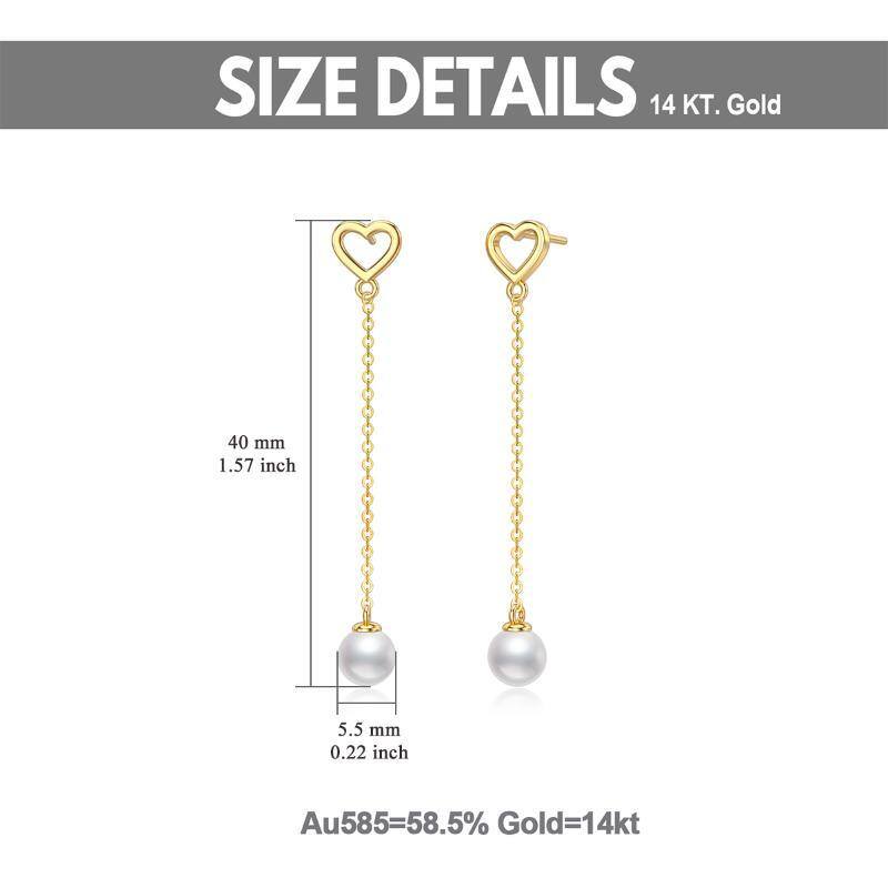 10K Gold Circular Shaped Pearl Heart Drop Earrings-6