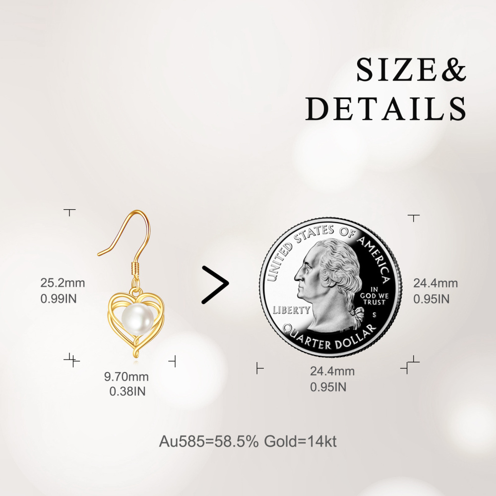 10K Gold Circular Shaped Pearl Heart Drop Earrings-5