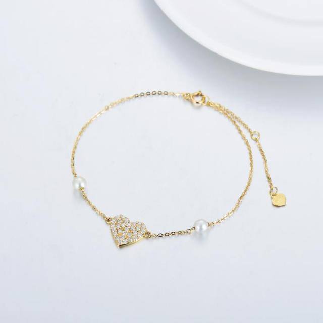 10K Gold Circular Shaped Pearl Heart Single Layer Anklet-4