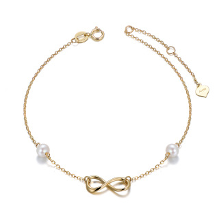 14K Gold Circular Shaped Pearl Infinite Symbol Charm Bracelet-56