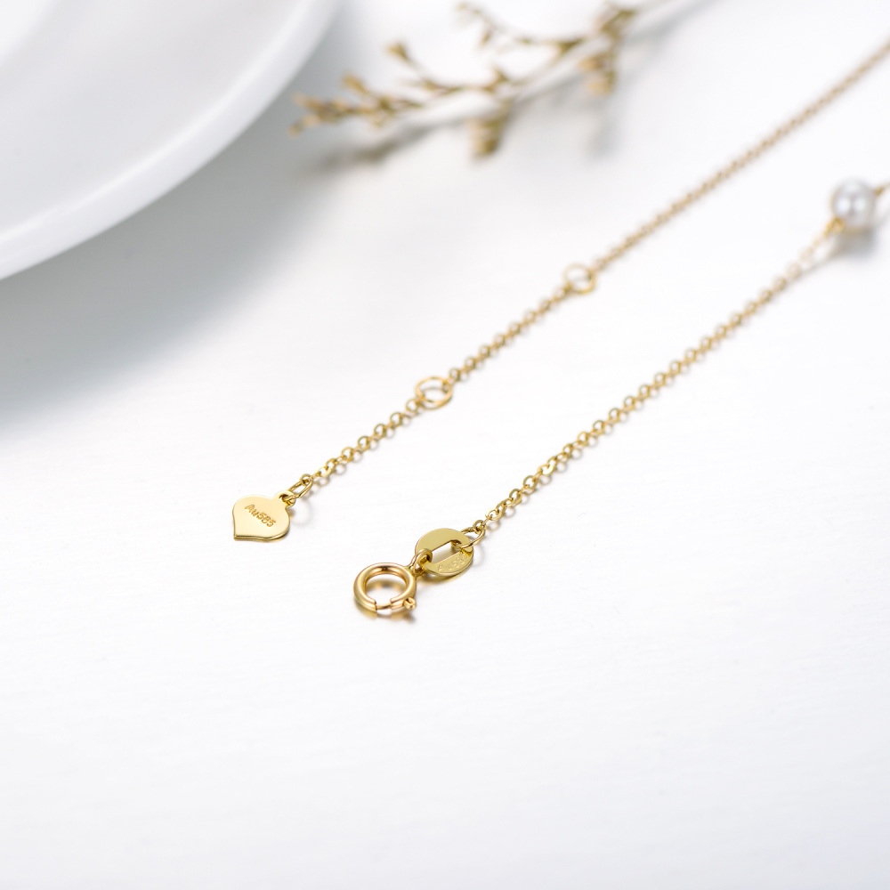 18K Gold Circular Shaped Pearl Infinite Symbol Charm Bracelet-5