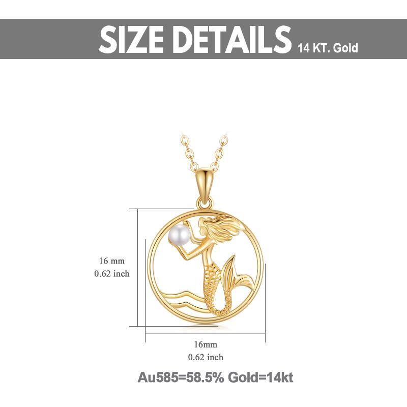 Colar pendente sereia pérola em forma circular em ouro 10K-5