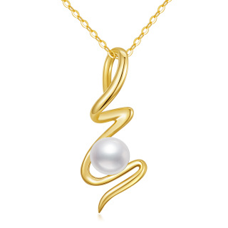 10K Gold Circular Shaped Pearl Mother Pendant Necklace-36